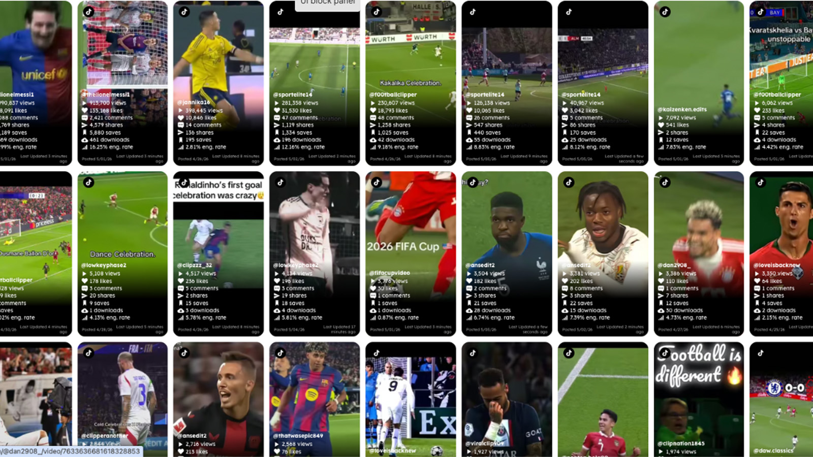 A grid with images of multiple footballers dancing to Kakalika song as they celebrate